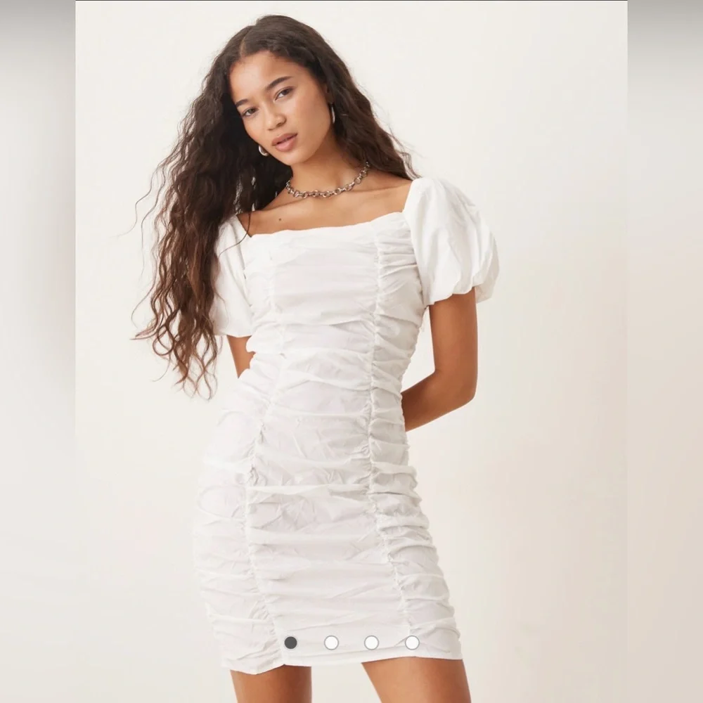 Revolve Superdown White Ruched Puff-Sleeve Women’s Dress - Picture 2 of 10